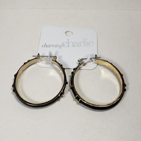 Stunning Charming Charlie Gold-Tone & Black Hoop Chunky Drop Earrings for Women - Picture 4 of 7